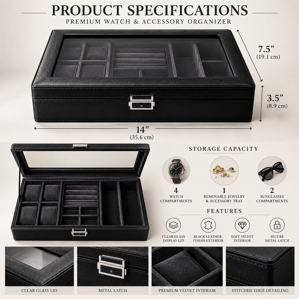 Personalized Leather Watch Jewelry Box for Men with Custom Name Monogram Engraving Gift for Him Husband Dad Anniversary Groomsmen