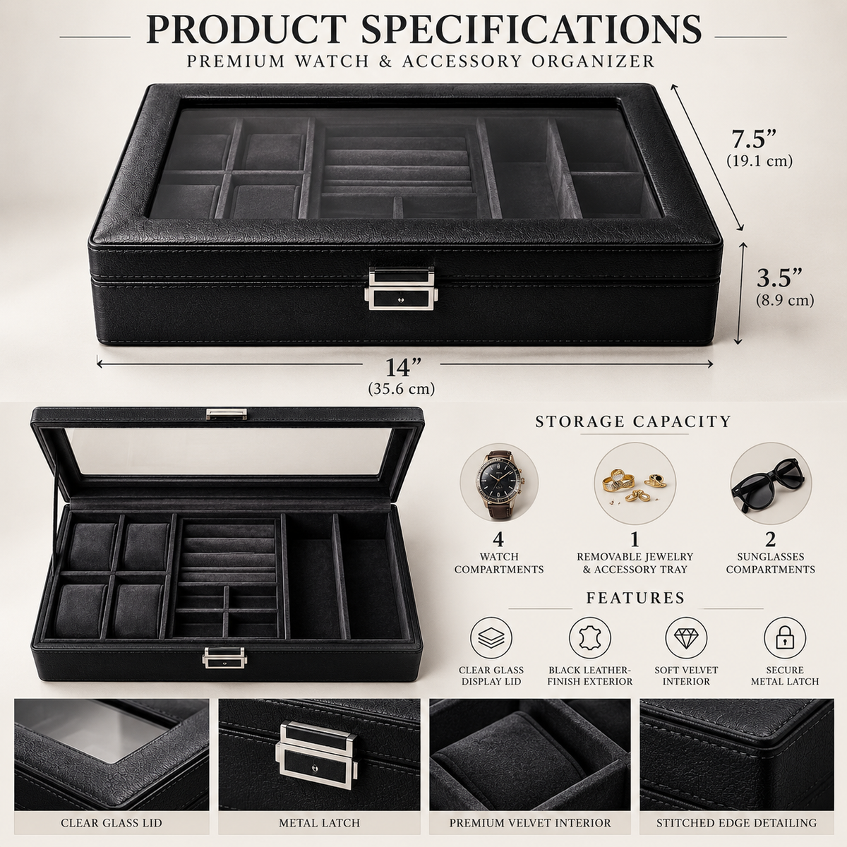 Personalized Leather Watch Jewelry Box for Men with Custom Name Monogram Engraving Gift for Him Husband Dad Anniversary Groomsmen