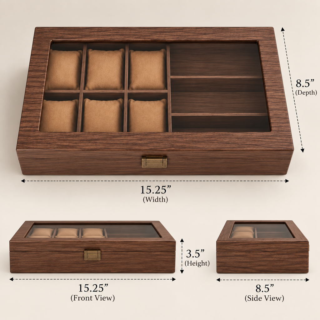 Personalized Leather Watch and Sunglass Box with Wood Pattern Finish for Men, Custom Engraved Name Gift for Him, Groomsman or Dad Gift