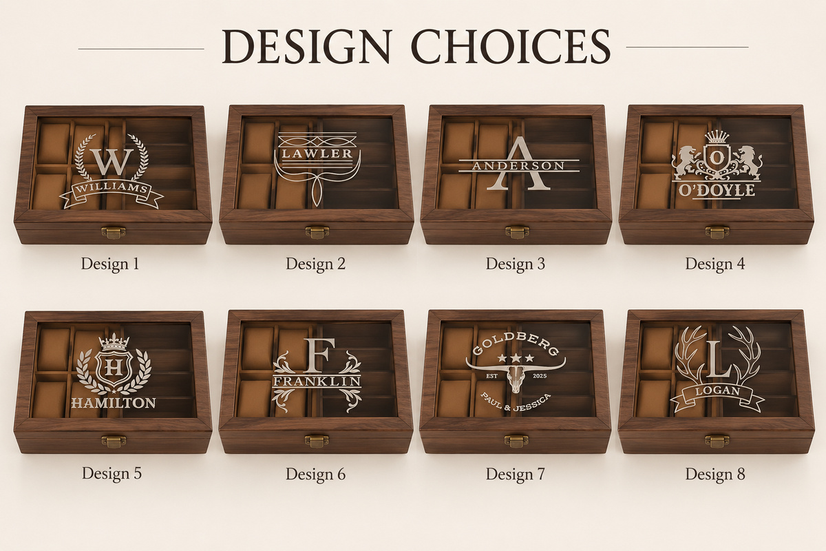 Personalized Leather Watch and Sunglass Box with Wood Pattern Finish for Men, Custom Engraved Name Gift for Him, Groomsman or Dad Gift