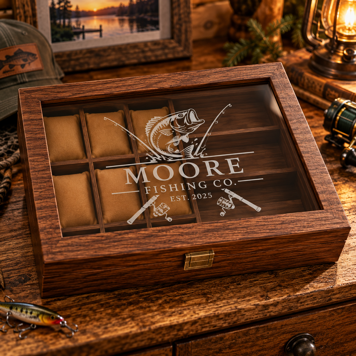 Personalized Leather Watch and Sunglass Box with Wood Pattern Finish for Men, Custom Engraved Name Gift for Him, Groomsman or Dad Gift