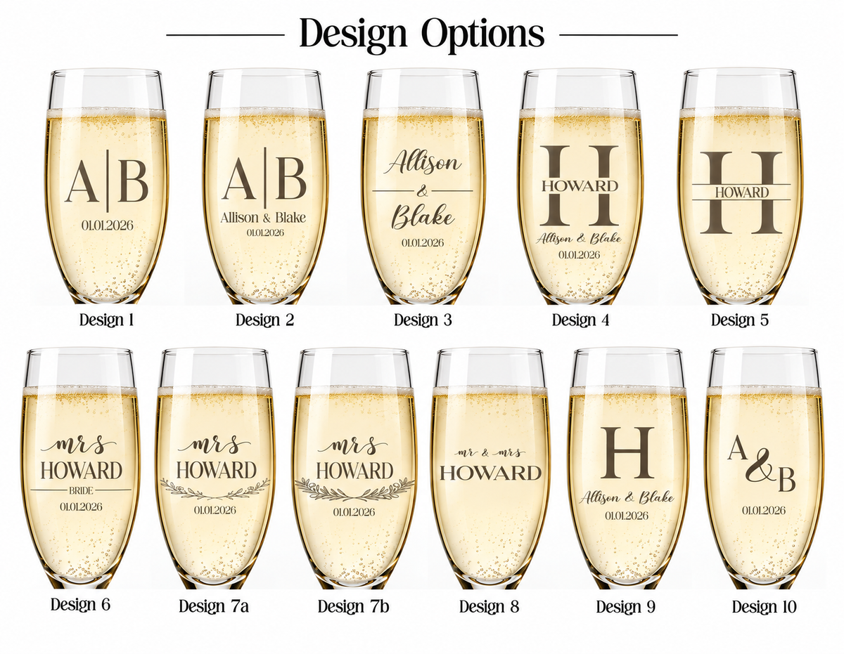 Personalized Wedding Champagne Glass Set, Engraved Couple Flutes with Custom Gift Box & Bag, Anniversary Bridal Shower Gift