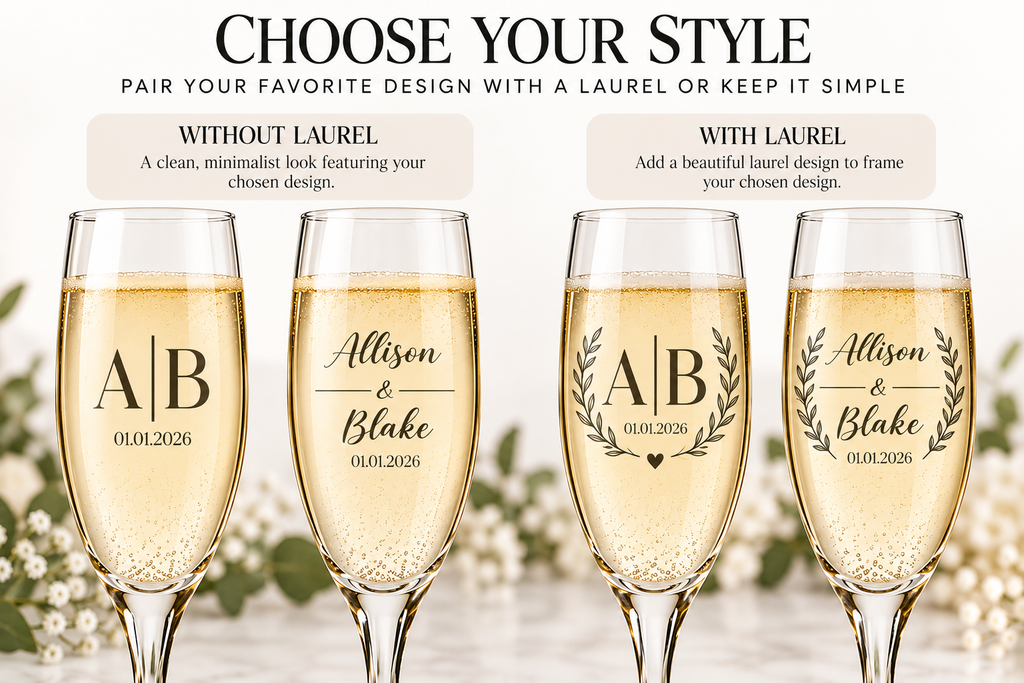 Personalized Wedding Champagne Glass Set, Engraved Couple Flutes with Custom Gift Box & Bag, Anniversary Bridal Shower Gift