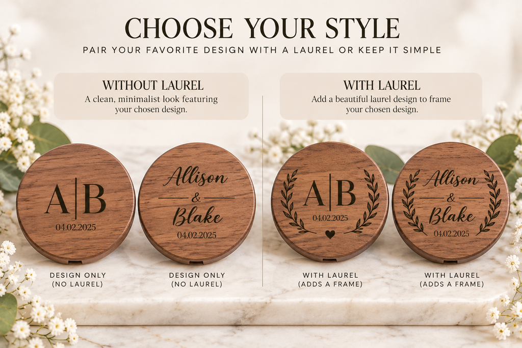 Personalized Walnut Compact Mirror, Custom UV Printed Pocket Mirror, Bridesmaid Wedding Gift, Engraved Style Wood Makeup Mirror