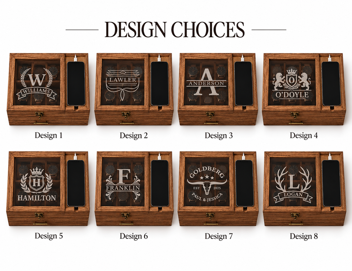 Personalized Watch Box & Valet Organizer with Phone Charging Station, Engraved Jewelry Storage Case, Custom Gift for Men & Women