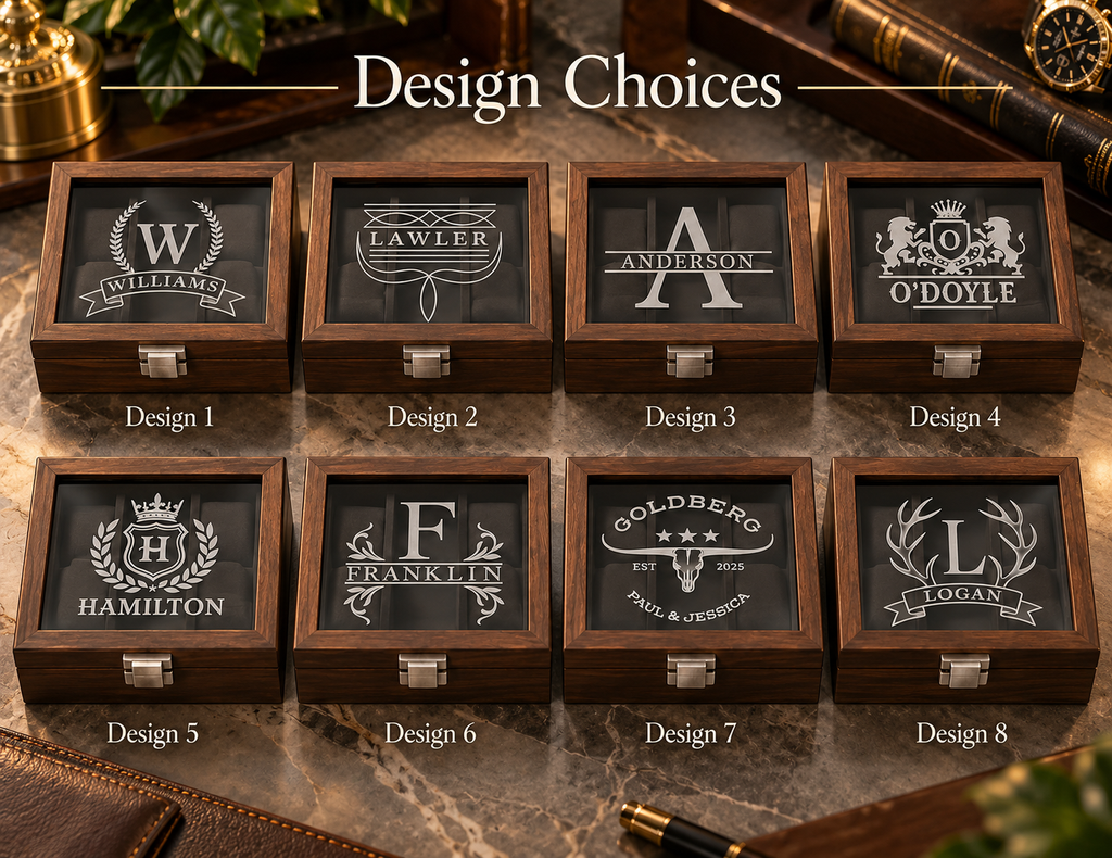 Personalized Watch Box for Men with Custom Name or Initial on Glass – Engraved 3 Slot Wood Watch Display Case for Groomsmen or Birthday Gift