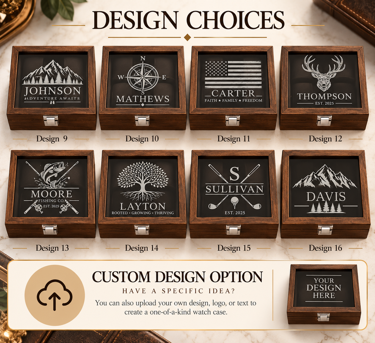 Personalized Watch Box for Men with Custom Name or Initial on Glass – Engraved 3 Slot Wood Watch Display Case for Groomsmen or Birthday Gift