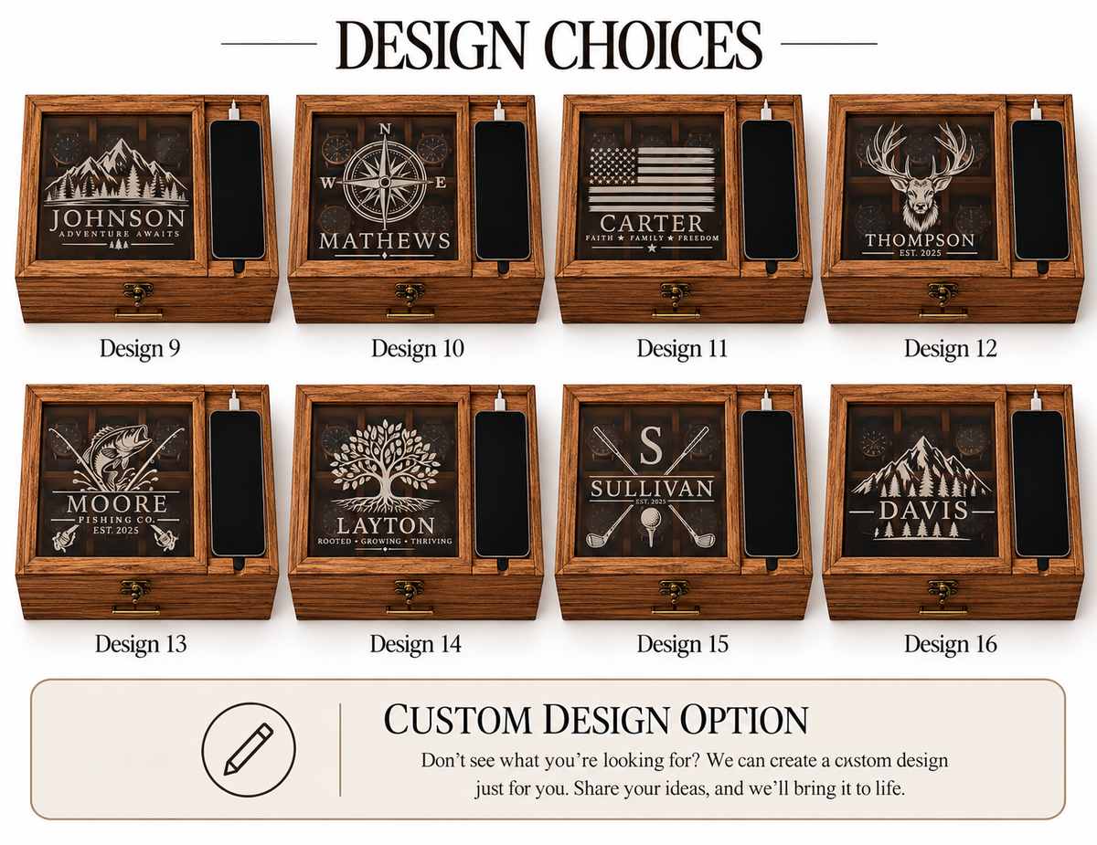 Personalized Watch Box & Valet Organizer with Phone Charging Station, Engraved Jewelry Storage Case, Custom Gift for Men & Women