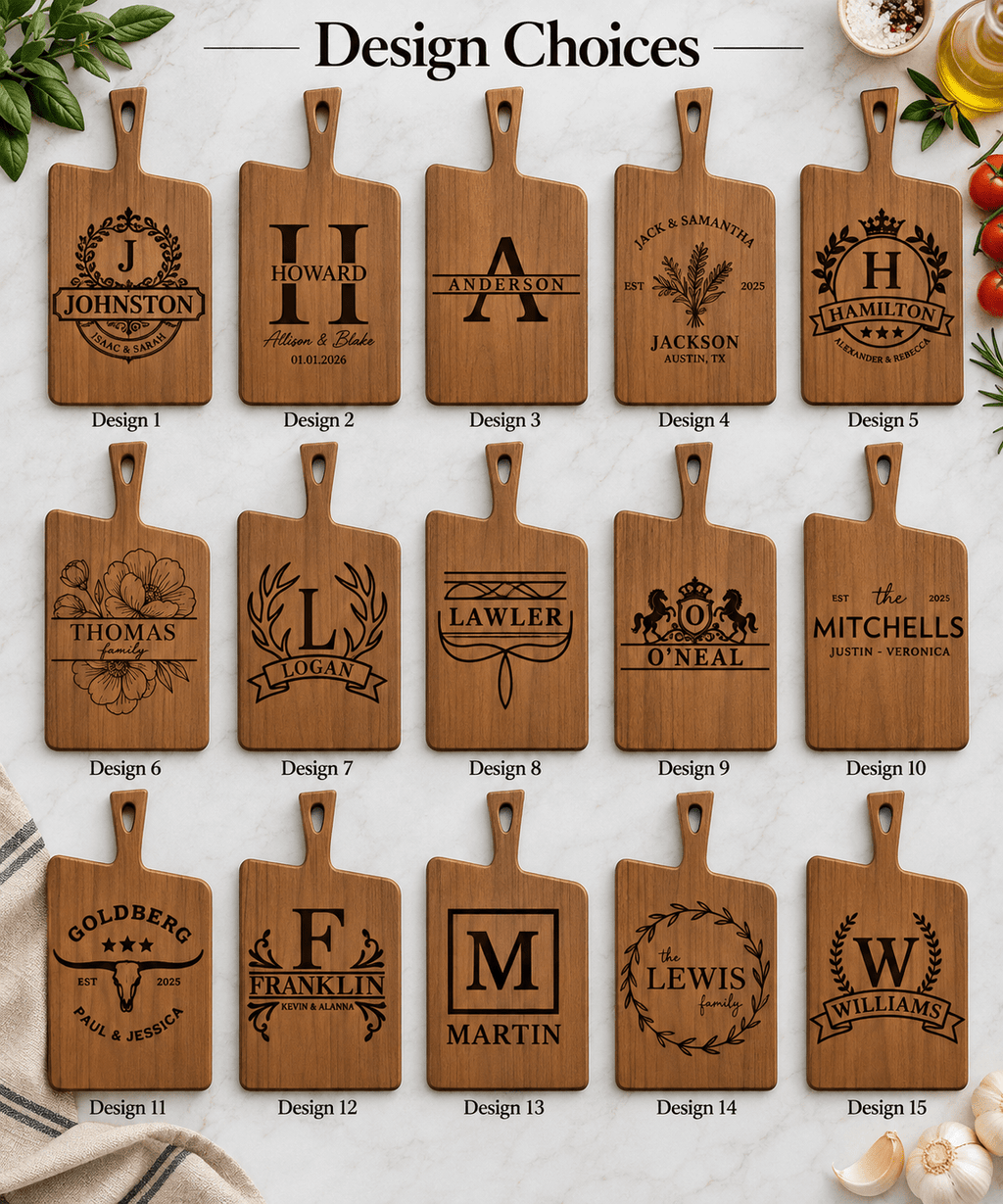 Personalized Black Walnut Cutting Board with Handle – Custom Engraved Charcuterie Gift for Wedding, Housewarming or Christmas