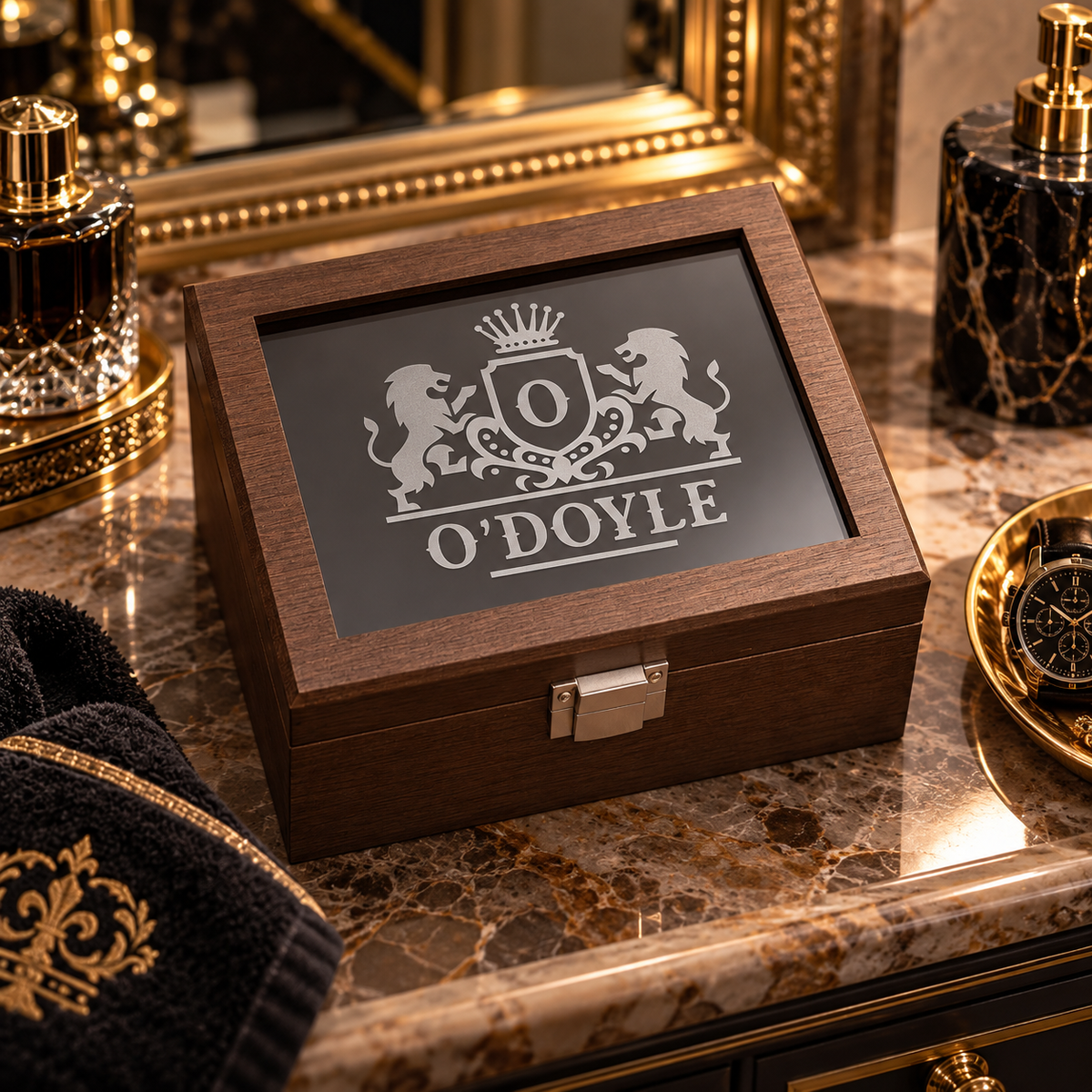 Personalized Watch Box for Men with Custom Name or Initial on Glass – Engraved 3 Slot Wood Watch Display Case for Groomsmen or Birthday Gift