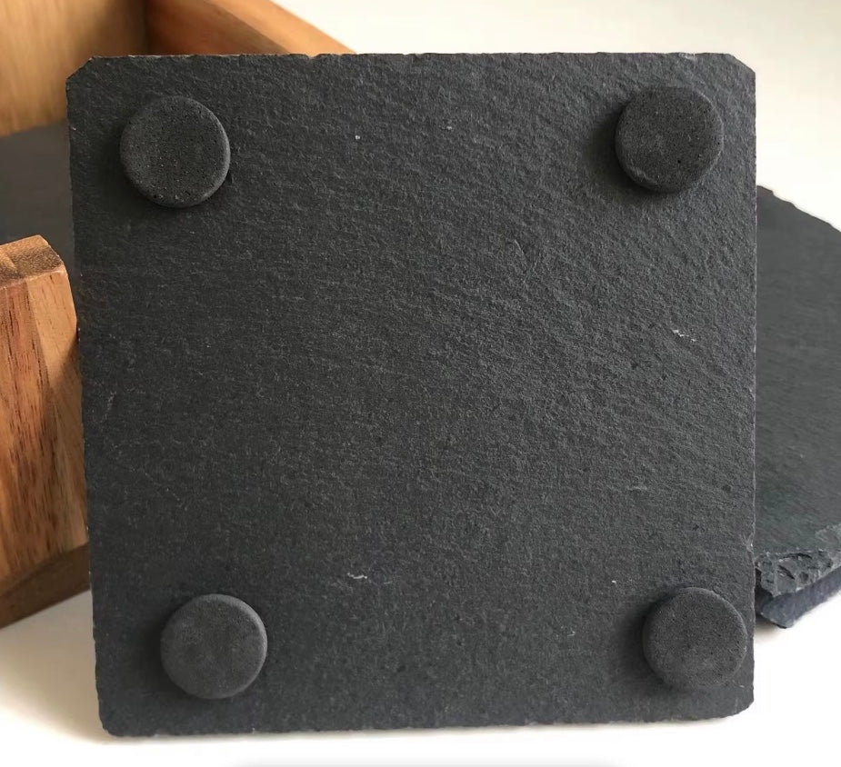 Personalized Slate Coaster Set of 6 with Wooden Holder, Custom Coordinates & Names, Wedding Anniversary Housewarming Gift for Couples