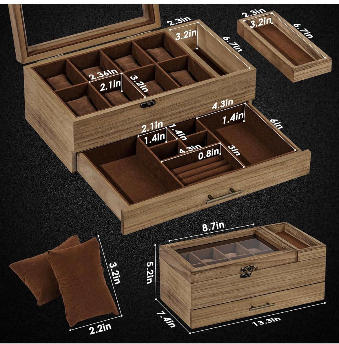 Luxury Personalized Wooden Watch Box for Men, Engraved Watch Case with Drawer, Sunglasses & Jewelry Organizer, Anniversary Gift for Him