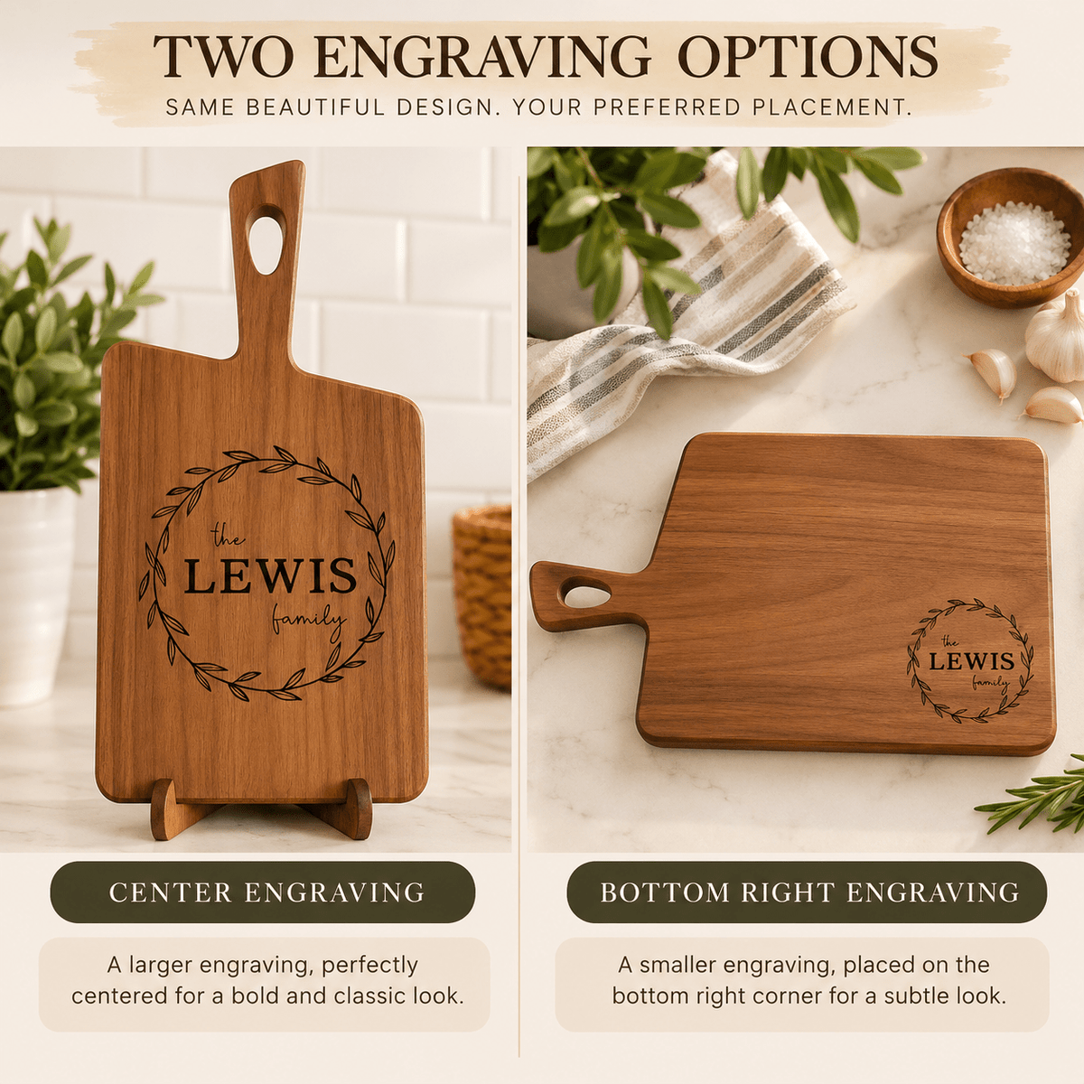 Personalized Black Walnut Cutting Board with Handle – Custom Engraved Charcuterie Gift for Wedding, Housewarming or Christmas