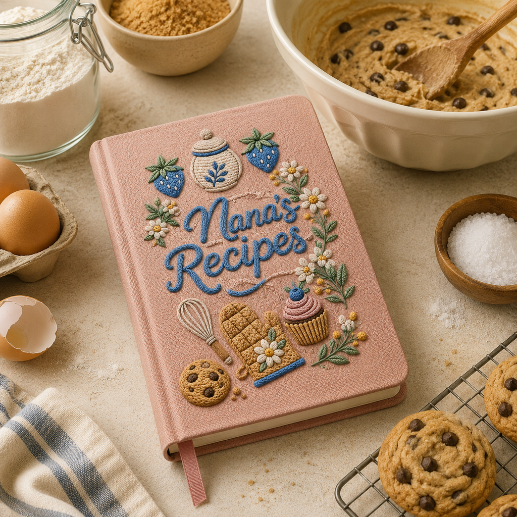 Personalized Linen Recipe Book, Custom Family Recipe Notebook, UV Printed Mom Grandma Nana Recipe Journal, Heirloom Kitchen Gift