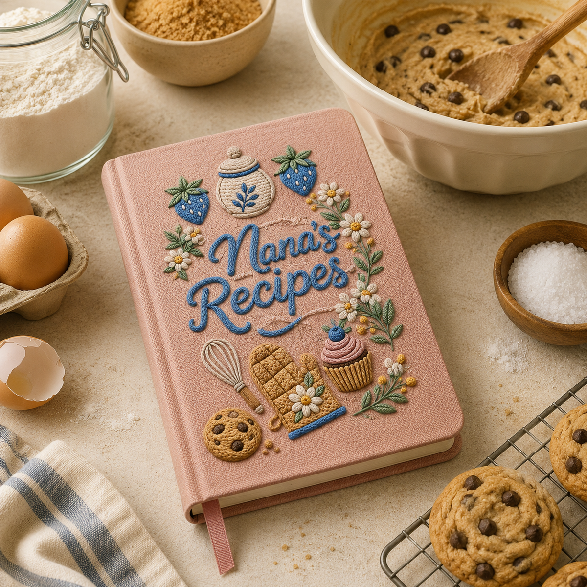 Personalized Linen Recipe Book, Custom Family Recipe Notebook, UV Printed Mom Grandma Nana Recipe Journal, Heirloom Kitchen Gift