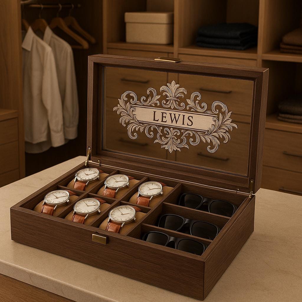 Personalized Leather Watch and Sunglass Box with Wood Pattern Finish for Men, Custom Engraved Name Gift for Him, Groomsman or Dad Gift