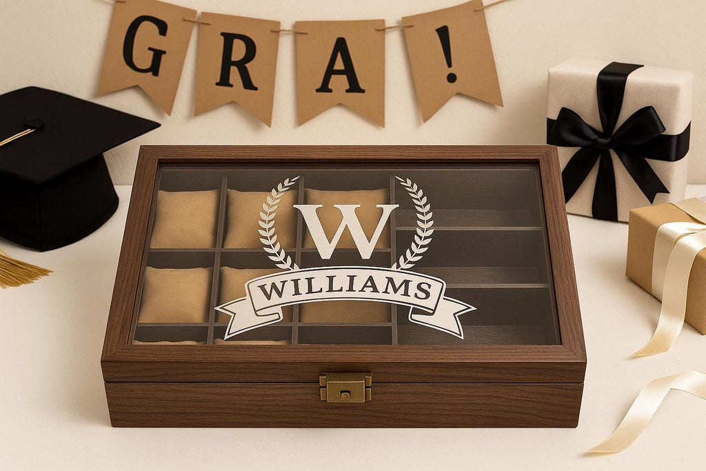 Personalized Leather Watch and Sunglass Box with Wood Pattern Finish for Men, Custom Engraved Name Gift for Him, Groomsman or Dad Gift
