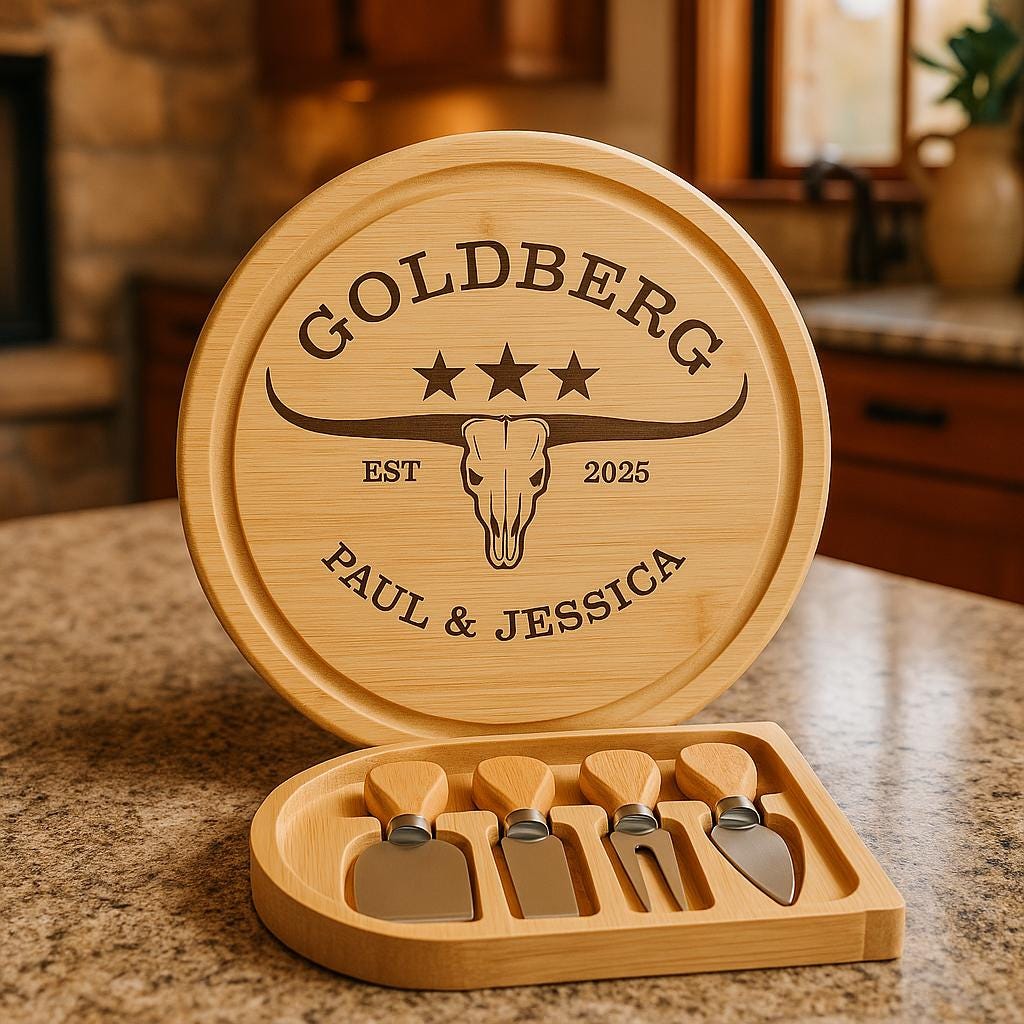 Personalized Bamboo Cheese Board with Utensils Drawer Set - Custom Engraved Charcuterie Board Wedding Gift for Couples or Families