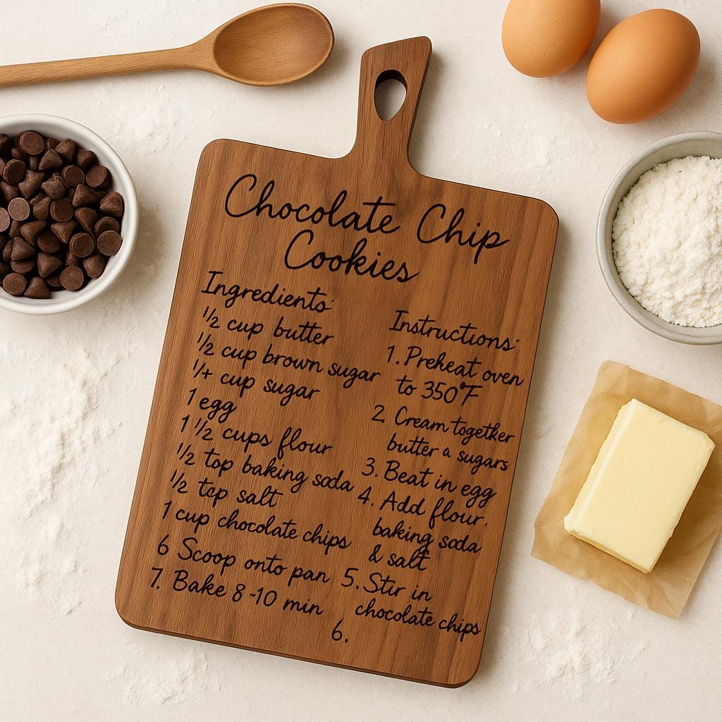 Custom Black Walnut Cutting Board with Handwritten Recipe Engraved – Memorial Gift, Heirloom Kitchen Keepsake, Personalized Gift