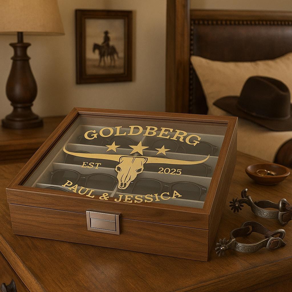 Custom Engraved Wooden Glasses Storage Box With Name Or Monogram - Personalized Sunglasses Organizer Gift For Him Or Her