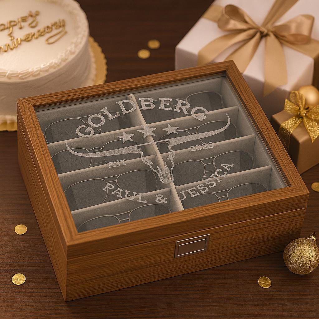 Custom Engraved Wooden Glasses Storage Box With Name Or Monogram - Personalized Sunglasses Organizer Gift For Him Or Her