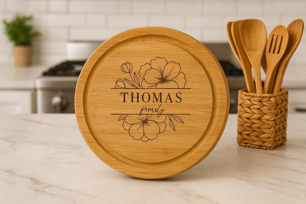 Personalized Bamboo Cheese Board with Utensils Drawer Set - Custom Engraved Charcuterie Board Wedding Gift for Couples or Families