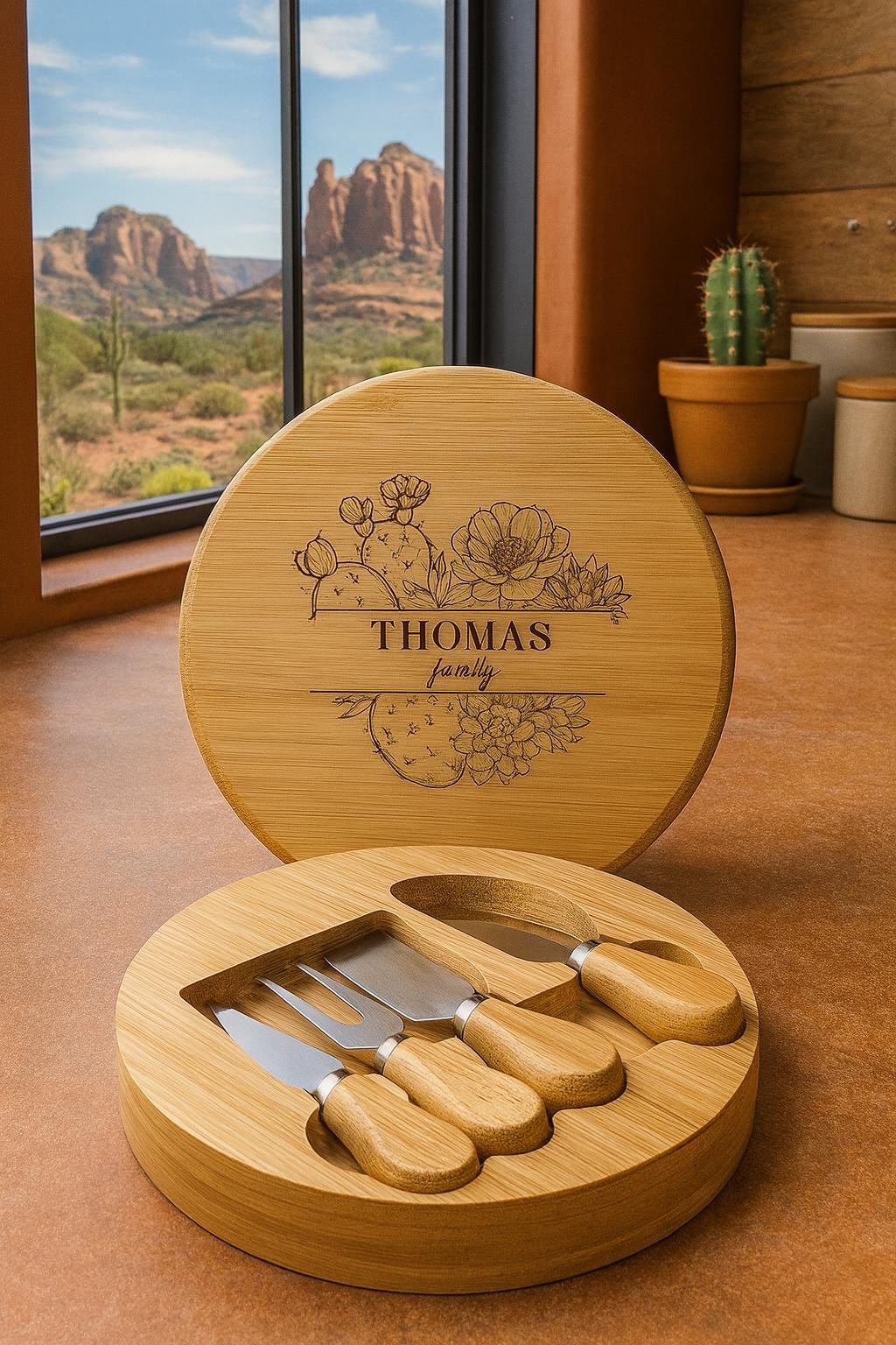 Personalized Bamboo Cheese Board with Utensils Drawer Set - Custom Engraved Charcuterie Board Wedding Gift for Couples or Families