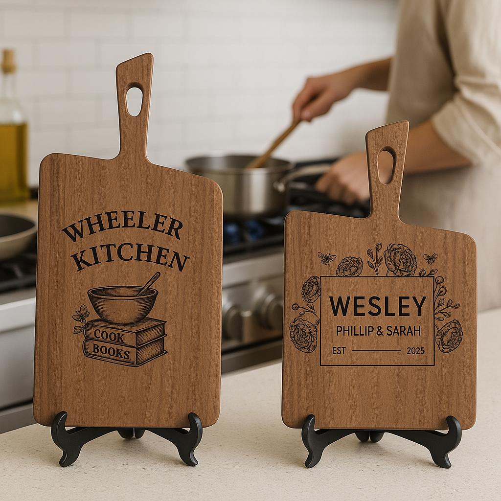 Personalized Black Walnut Cutting Board with Handle – Custom Engraved Charcuterie Gift for Wedding, Housewarming or Christmas