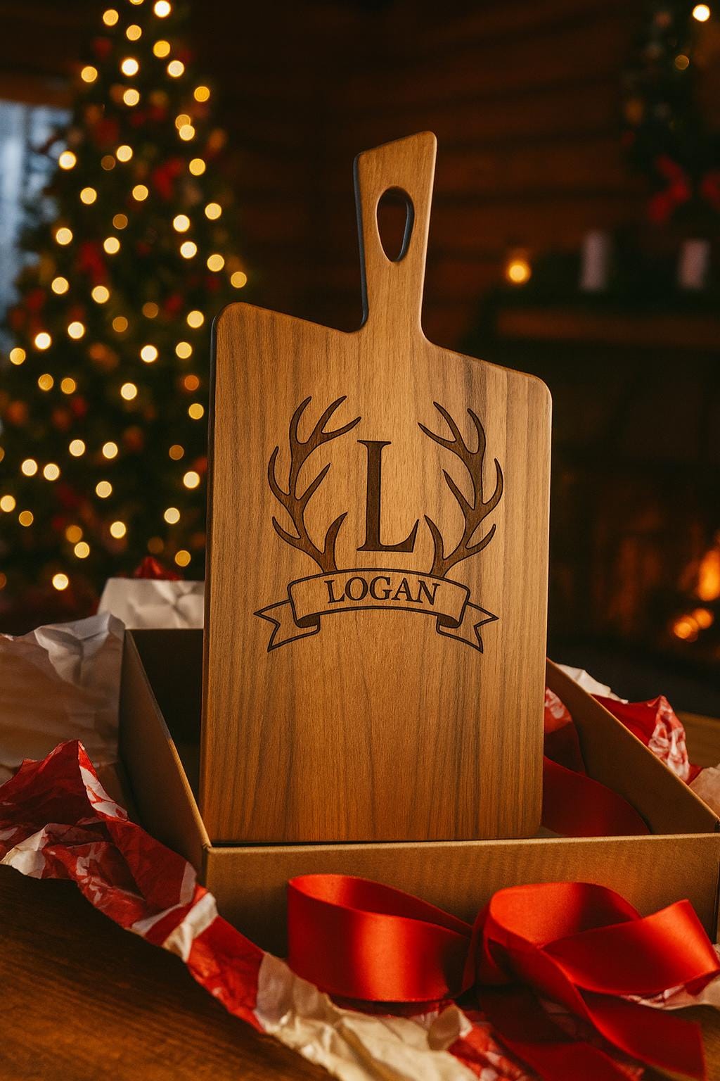 Personalized Black Walnut Cutting Board with Handle – Custom Engraved Charcuterie Gift for Wedding, Housewarming or Christmas