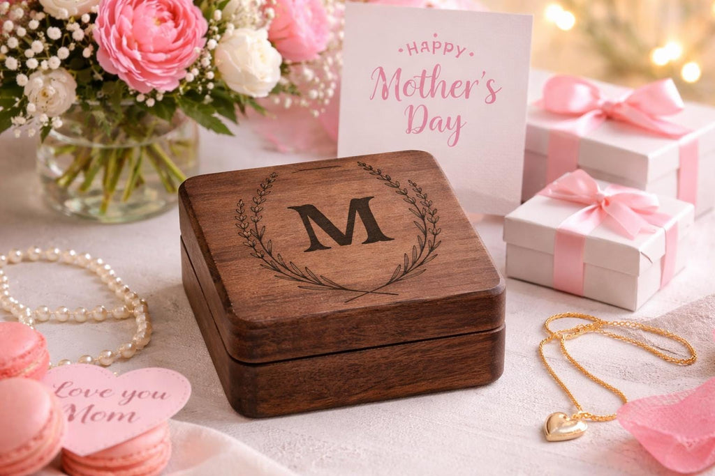 Custom Engraved Walnut Jewelry Box with Name or Initials – Personalized Wooden Gift for Bridesmaids, Birthdays, Weddings, or Holidays
