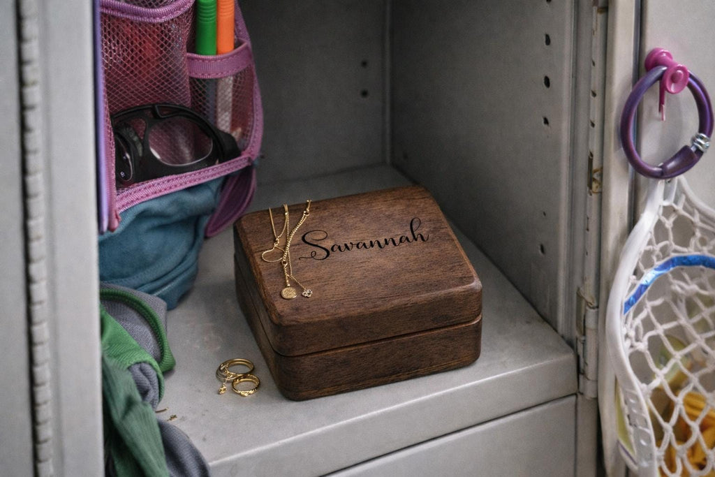 Custom Engraved Walnut Jewelry Box with Name or Initials – Personalized Wooden Gift for Bridesmaids, Birthdays, Weddings, or Holidays