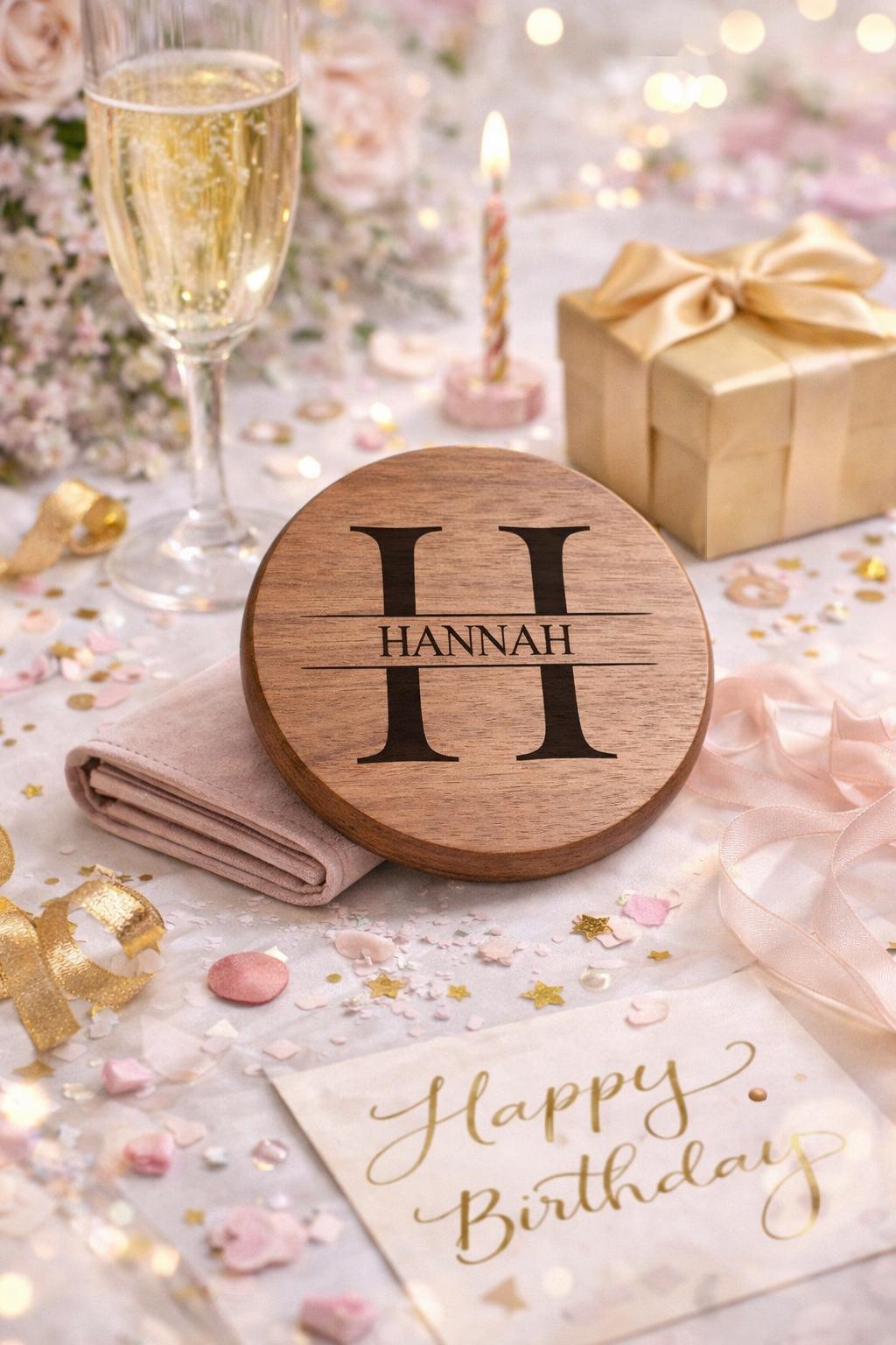 Personalized Wooden Compact Mirror with Engraved Name or Initials, Custom Bridesmaid Gift, Wedding Favor, Purse Mirror, Birthday Gift Idea
