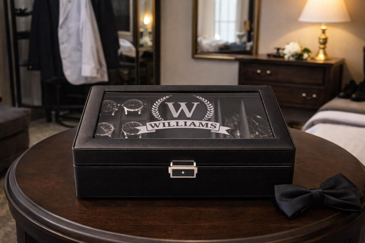 Personalized Leather Watch Jewelry Box for Men with Custom Name Monogram Engraving Gift for Him Husband Dad Anniversary Groomsmen