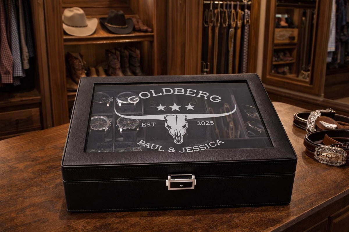 Personalized Leather Watch Jewelry Box for Men with Custom Name Monogram Engraving Gift for Him Husband Dad Anniversary Groomsmen