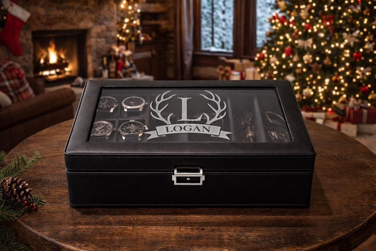 Personalized Leather Watch Jewelry Box for Men with Custom Name Monogram Engraving Gift for Him Husband Dad Anniversary Groomsmen