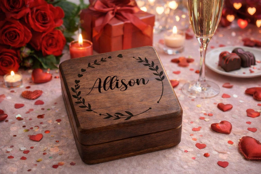 Custom Engraved Walnut Jewelry Box with Name or Initials – Personalized Wooden Gift for Bridesmaids, Birthdays, Weddings, or Holidays