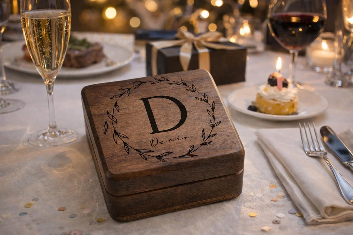 Custom Engraved Walnut Jewelry Box with Name or Initials – Personalized Wooden Gift for Bridesmaids, Birthdays, Weddings, or Holidays