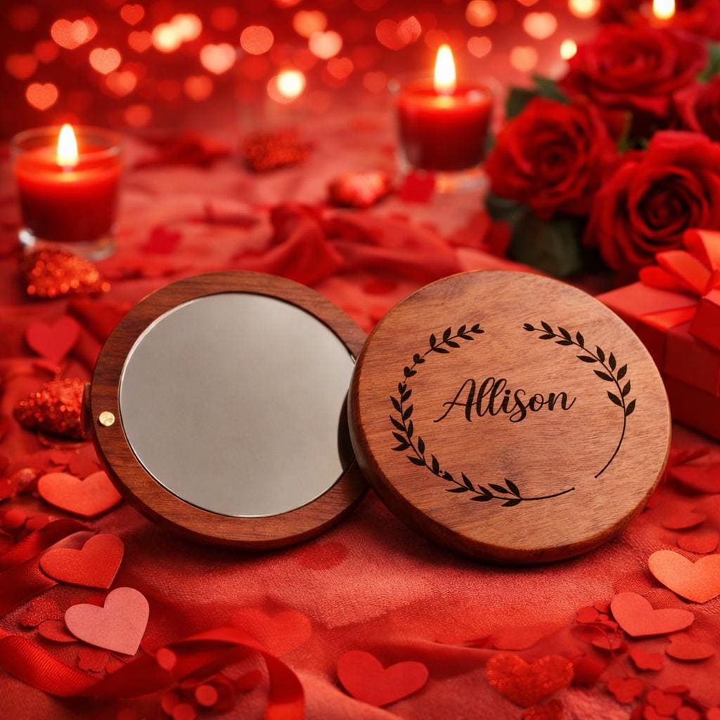 Personalized Wooden Compact Mirror with Engraved Name or Initials, Custom Bridesmaid Gift, Wedding Favor, Purse Mirror, Birthday Gift Idea