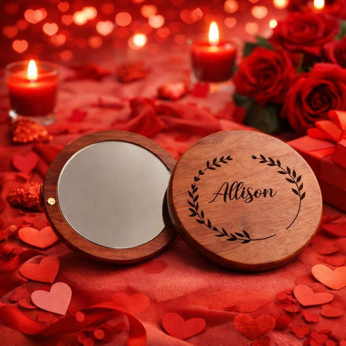 Personalized Wooden Compact Mirror with Engraved Name or Initials, Custom Bridesmaid Gift, Wedding Favor, Purse Mirror, Birthday Gift Idea