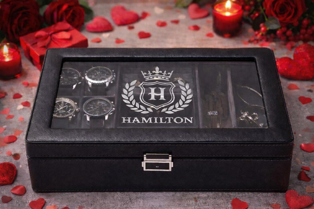 Personalized Leather Watch Jewelry Box for Men with Custom Name Monogram Engraving Gift for Him Husband Dad Anniversary Groomsmen
