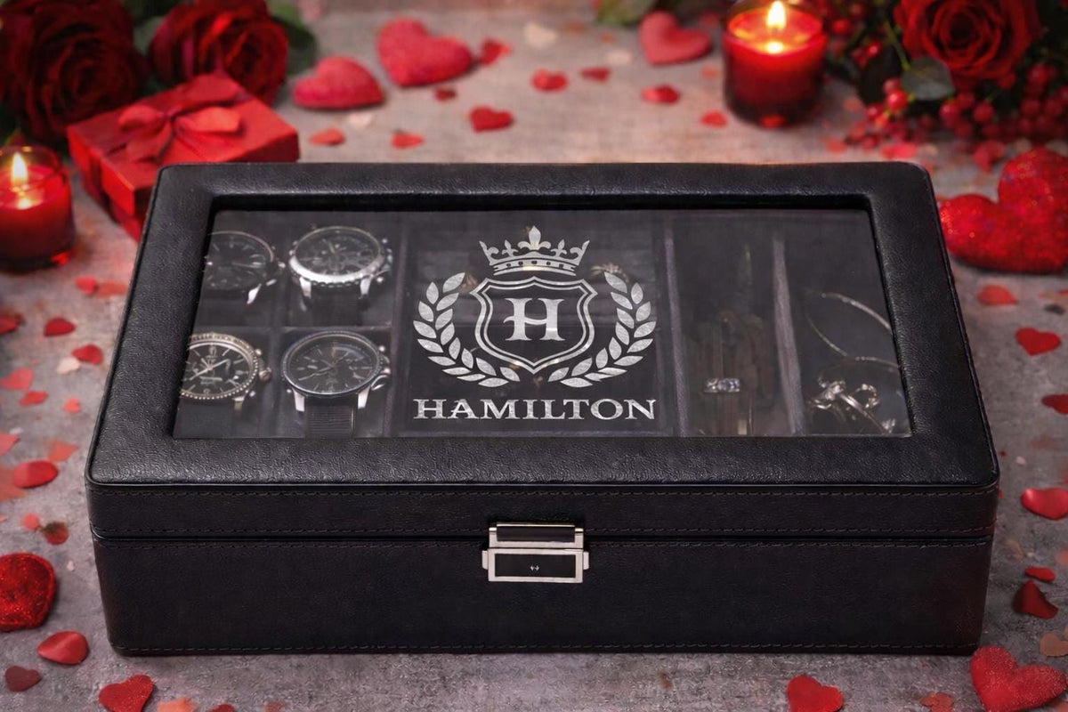 Personalized Leather Watch Jewelry Box for Men with Custom Name Monogram Engraving Gift for Him Husband Dad Anniversary Groomsmen