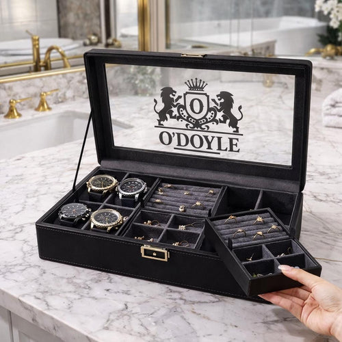 Personalized Leather Watch Jewelry Box for Men with Custom Name Monogram Engraving Gift for Him Husband Dad Anniversary Groomsmen