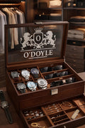 Custom Engraved Watch Sunglass Jewelry Box for Men with Name or Monogram – Wooden Personalized Organizer Gift for Him Husband Dad