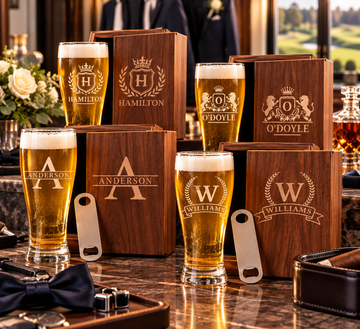 Examples of personalized pilsner gift sets