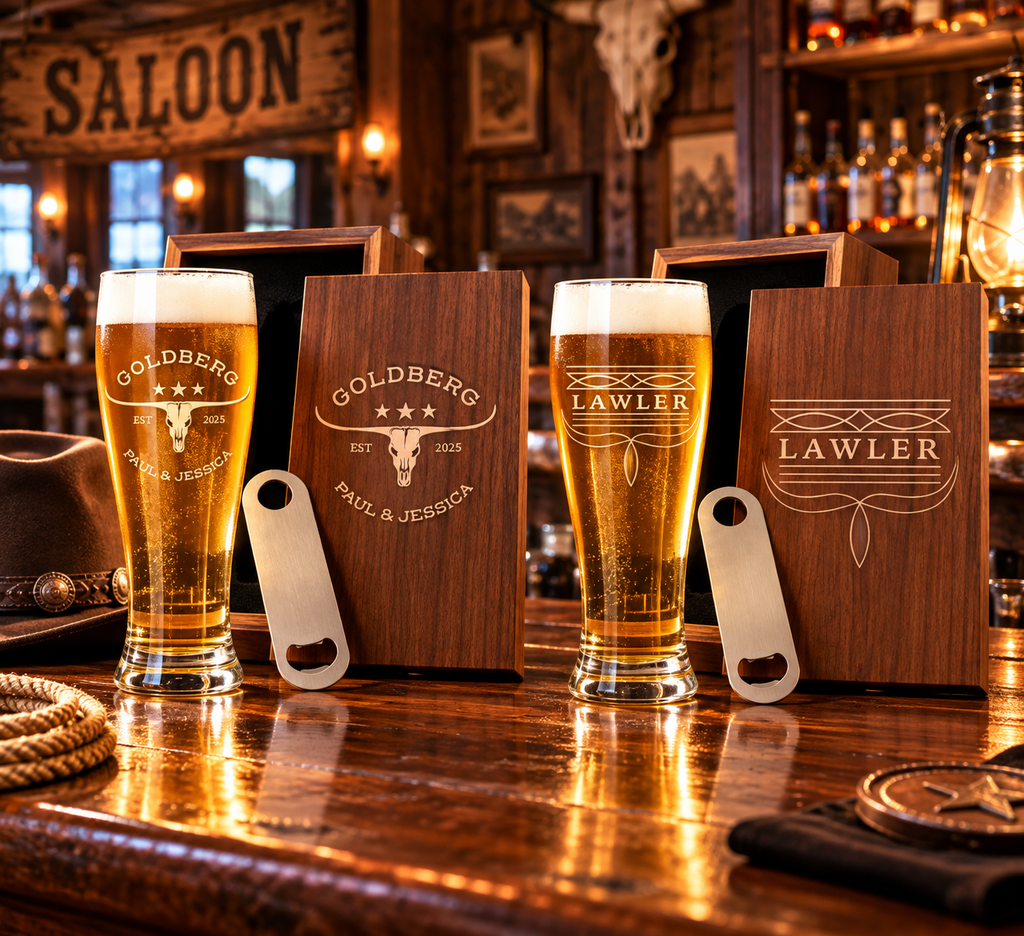 Western design engraved pilsner glass sets