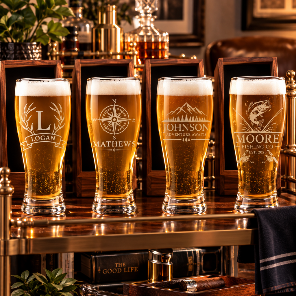 Four engraved pilsner glass design examples