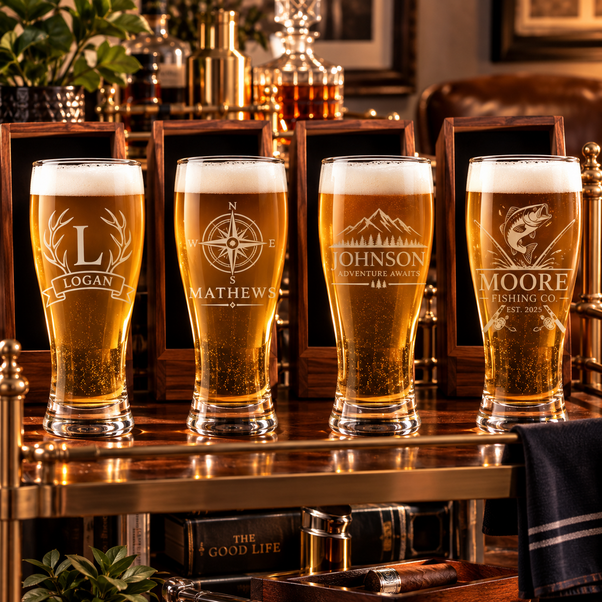 Four engraved pilsner glass design examples