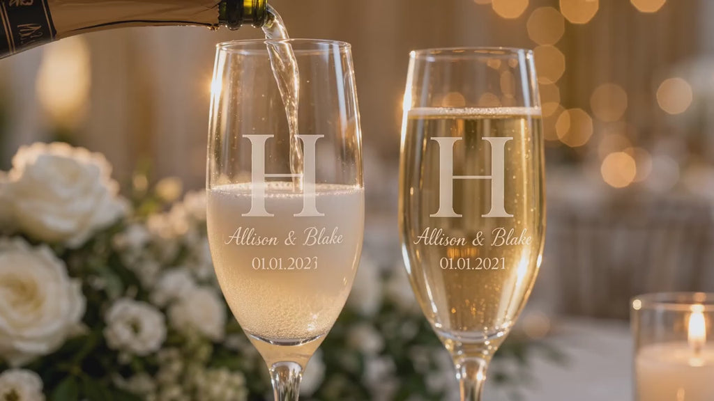 Personalized Wedding Champagne Glass Set, Engraved Couple Flutes with Custom Gift Box & Bag, Anniversary Bridal Shower Gift